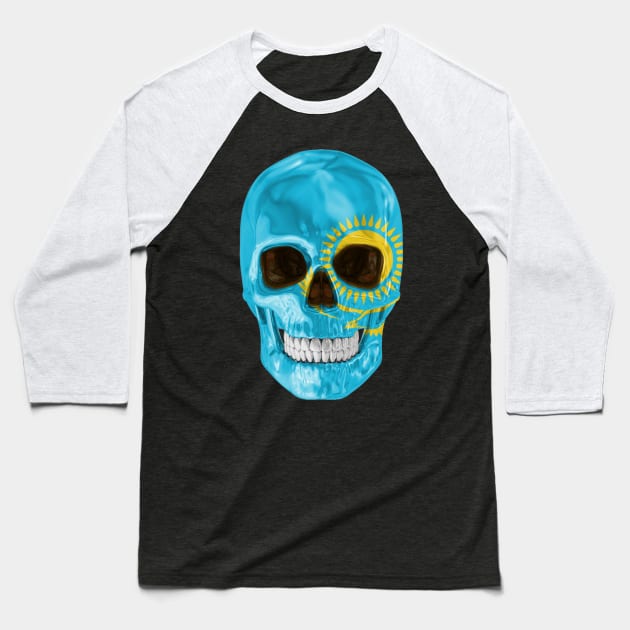 Kazakhstan Flag Skull - Gift for Kazakhstani With Roots From Kazakhstan Baseball T-Shirt by Country Flags
